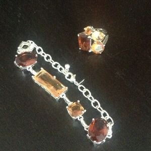 2 Piece Amber Colored Gemstones Jewelry Set