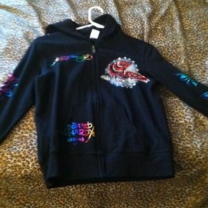 Black ed hardy hoodie with rainbow print