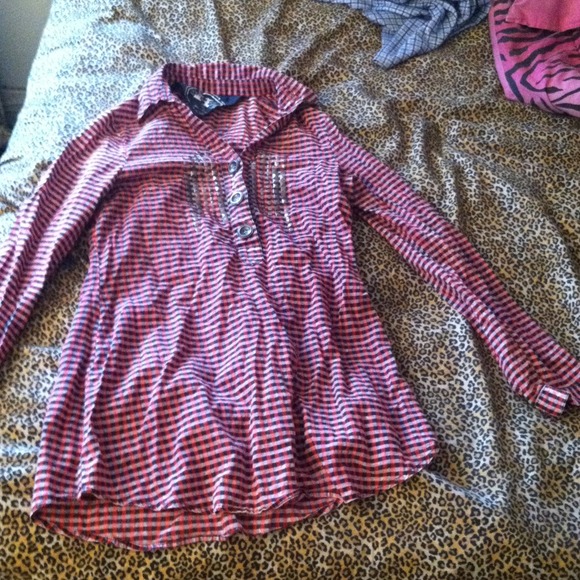Red plaid studded shirt