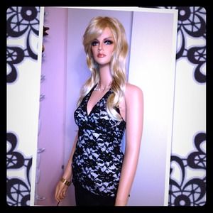 Black & White Lace Top. Shows off shoulders !