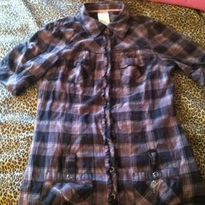 Plaid button up half sleeve shirt