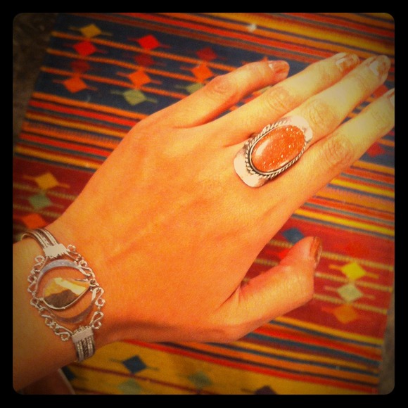 Boho Tribal jewelry stone set ring and bracelet