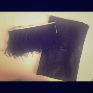 BCBG black feathered clutch