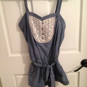 SOLD🚫🚫Jean and white lace romper