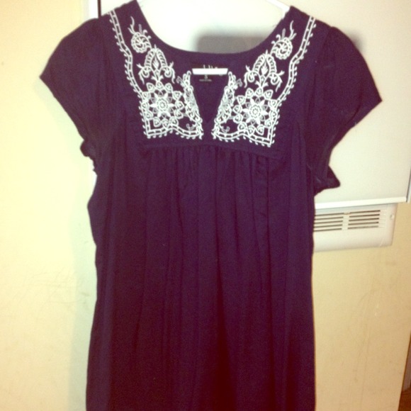 Navy dress with white embroidery