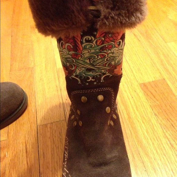Brown ed hardy calf length boots - Picture 4 of 4
