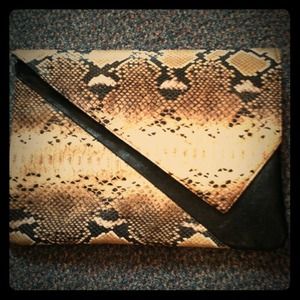 Brown Python Envelope Clutch