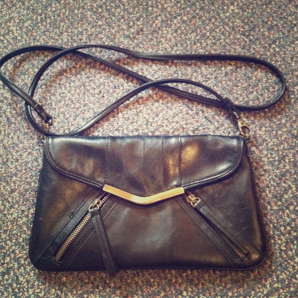 Black Shoulder Bag/Clutch with Zipper Detail