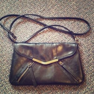 Black Shoulder Bag/Clutch with Zipper Detail