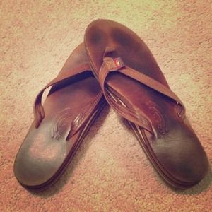 ☀Reserved☀Brown Leather  Rainbow Flip Flops