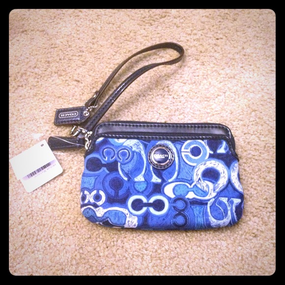 Coach Poppy Denim Double Zipper Wristlet