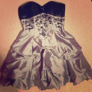 Grey and Black beaded Homecoming Dress