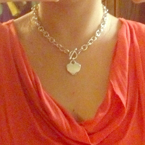 Silver tone heart charmed toggle clasp necklace