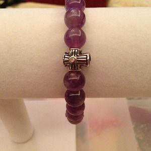 Amethyst bead cross bracelet