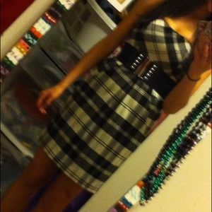 Plaid cream and black dress