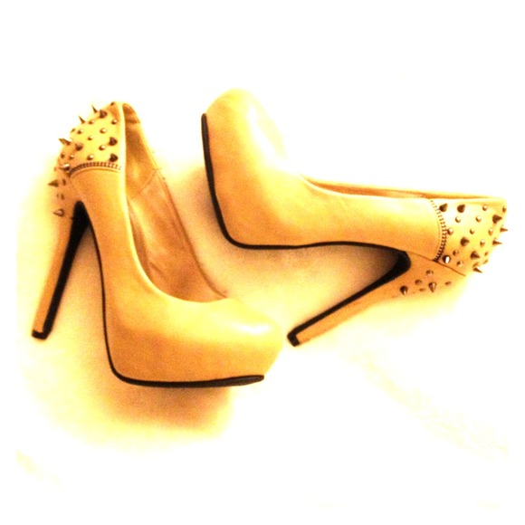 Beige studed high heels