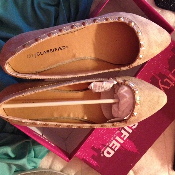 Tan suede studded flats