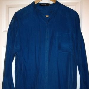 Silk long-sleeve teal button-down tunic by Trouve