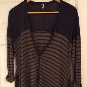 Splendid navy and gray stripe drape cardigan tunic