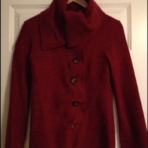 Red sweater coat from Antropologie