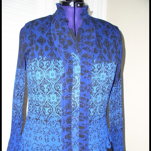 Blue Chiffon Sheer Blouse