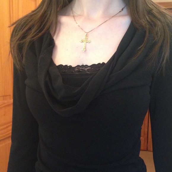 Layered MoaMoa Bell Sleeve Top w Cowl Neck (S) - Picture 3 of 4