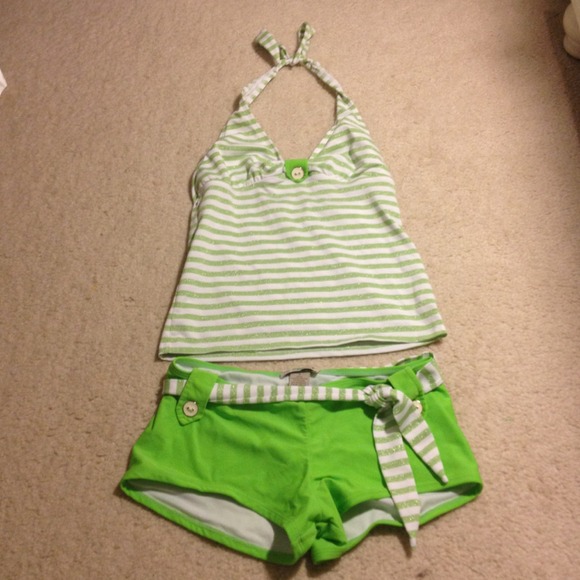 Green & white tankini