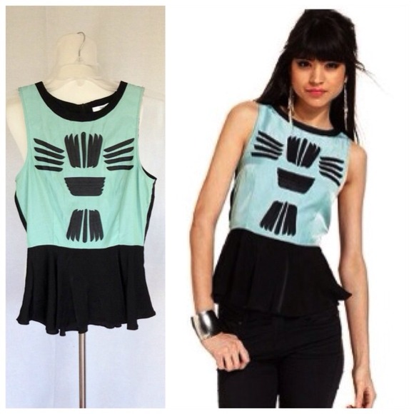BAR lll Sleeveless faux leather details peplum top