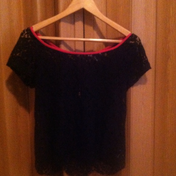 A black lace top with “pink lining”
