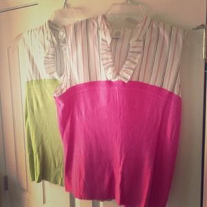 Pink black & white sleeveless shirt