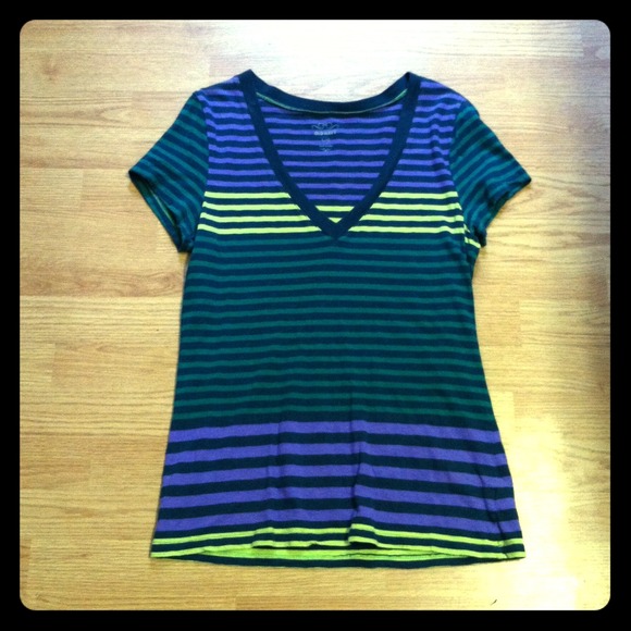 Striped V-neck Tee Shirt