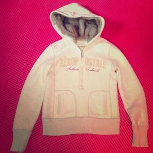 Aeropostale beige sweater with fur hood.