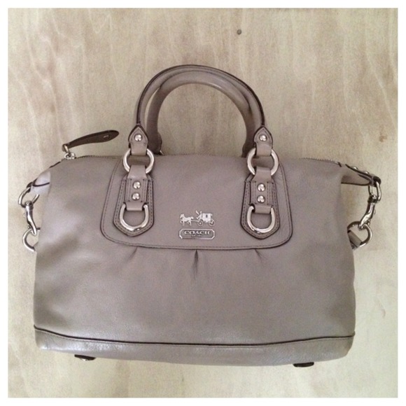 Coach Handbags - COACH Ashley Leather Satchel in Light Grey