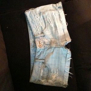 American eagle frayed light blue denim shorts