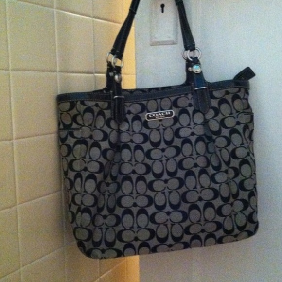 Black and gray coach tote