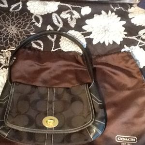 Coach shoulder bag.  Black monogram.