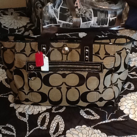 Grey/black monogram Coach bag