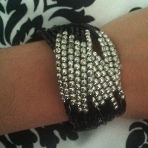 black beaded and silver beaded bracelet