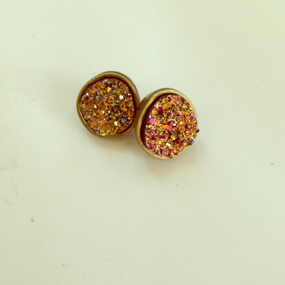 Handmade small earring studs in Brunt Umber