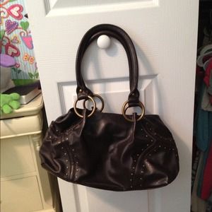 Dark brown leather handbag