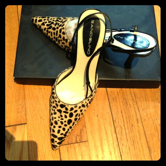 Women's fur animal print sling backs