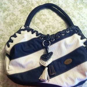 Navy and white purse