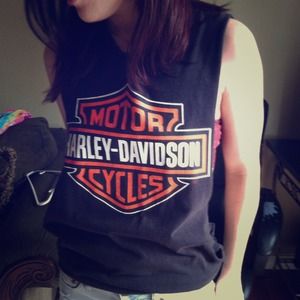 Harley Davison cut off muscle tee so cute