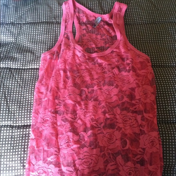 Coral/pink see through lace top