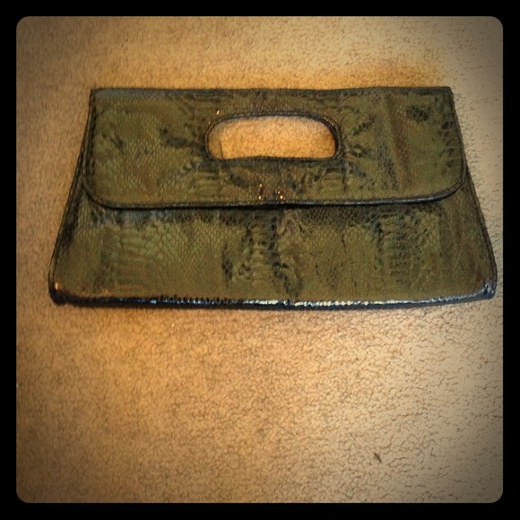Black faux snakeskin handbag