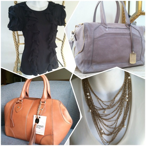 Handbags - Bundle🎀tan satchel/grey bag /ruffle top/necklace