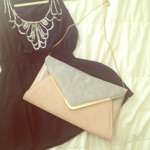 Pink and gray chain purse