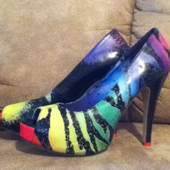 Iron fist rainbow peep toe heels