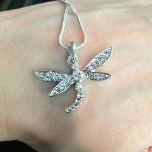 Rhinestone dragonfly charm necklace
