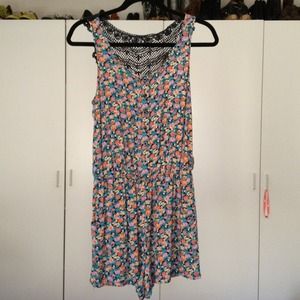 ❌SOLD❌Floral Romper with Crochet Detailing